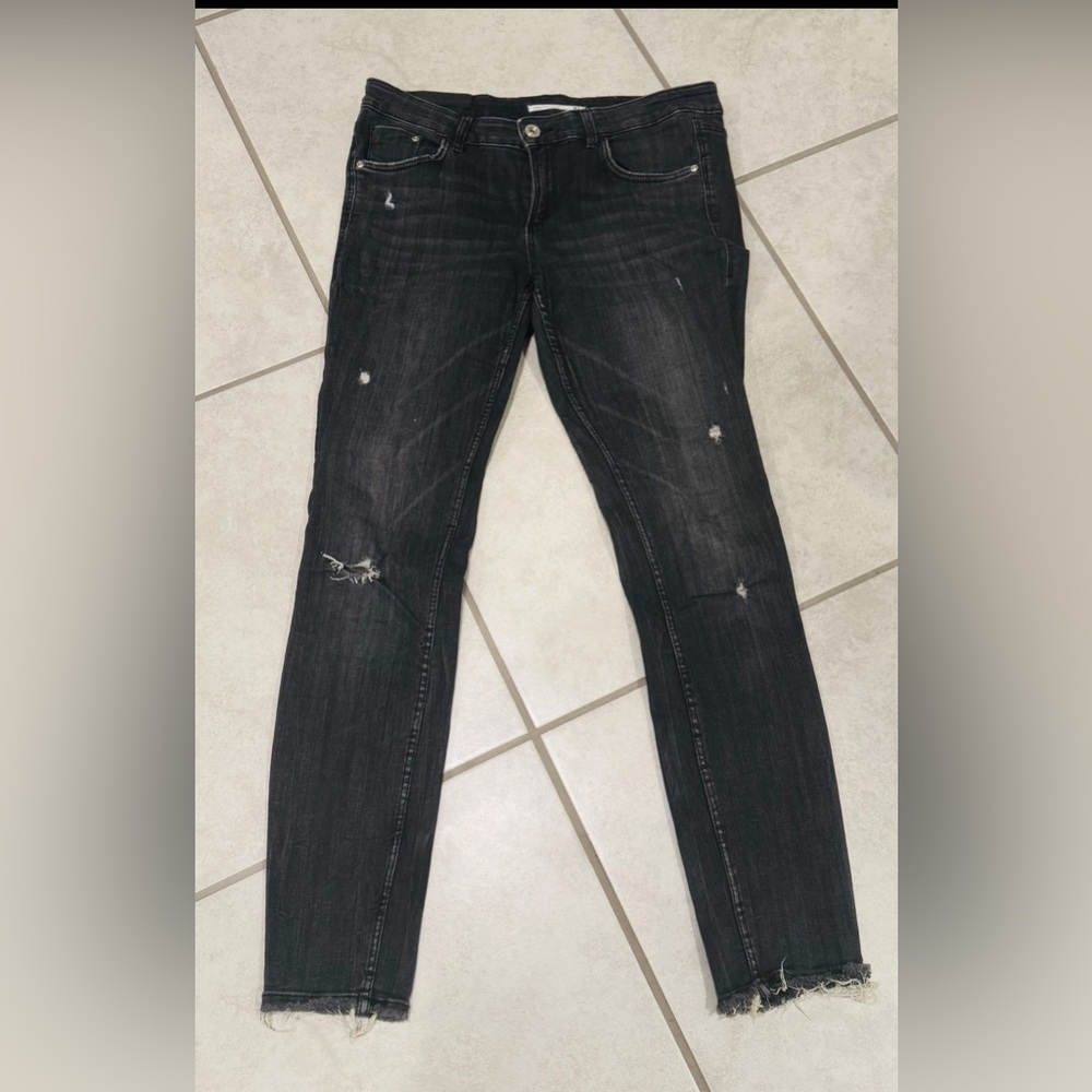Zara Black Distressed Skinny Jeans